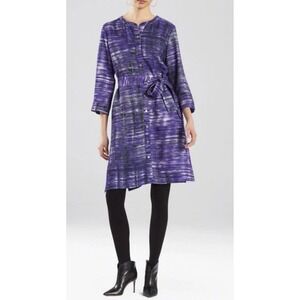 Natori Paloma Cady Dress Women's Medium Purple Belted Button Down 3/4 Sleeve